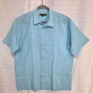 Mondo Uomo Mexican Guayabera Shirt Men's XL Linen Blend Aqua NWOT